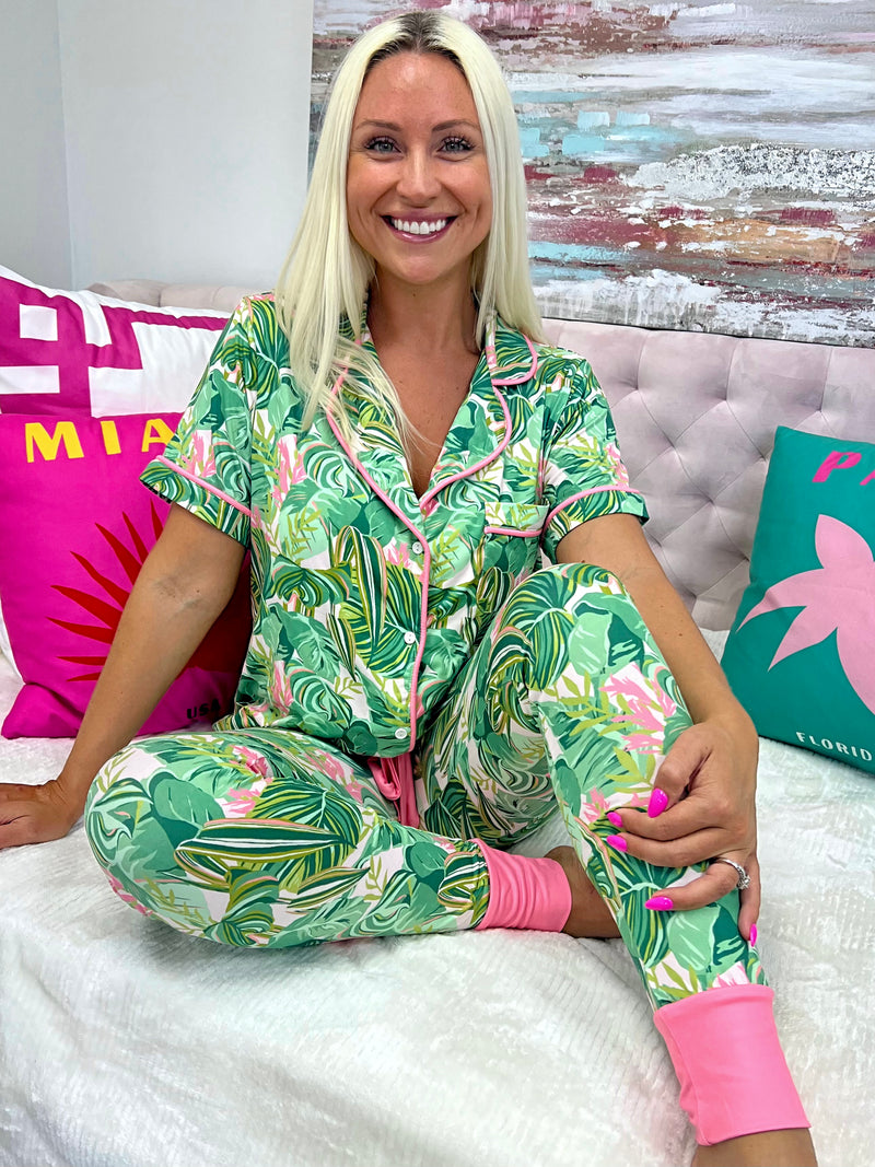 Botanical Green Gingham Linen Pajama Set