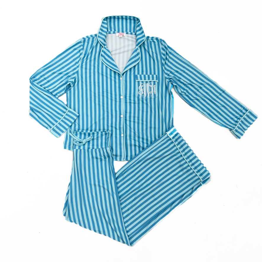 LOUIS VUITTON striped monogram pajamas shirt blue white L Genuine / 29531