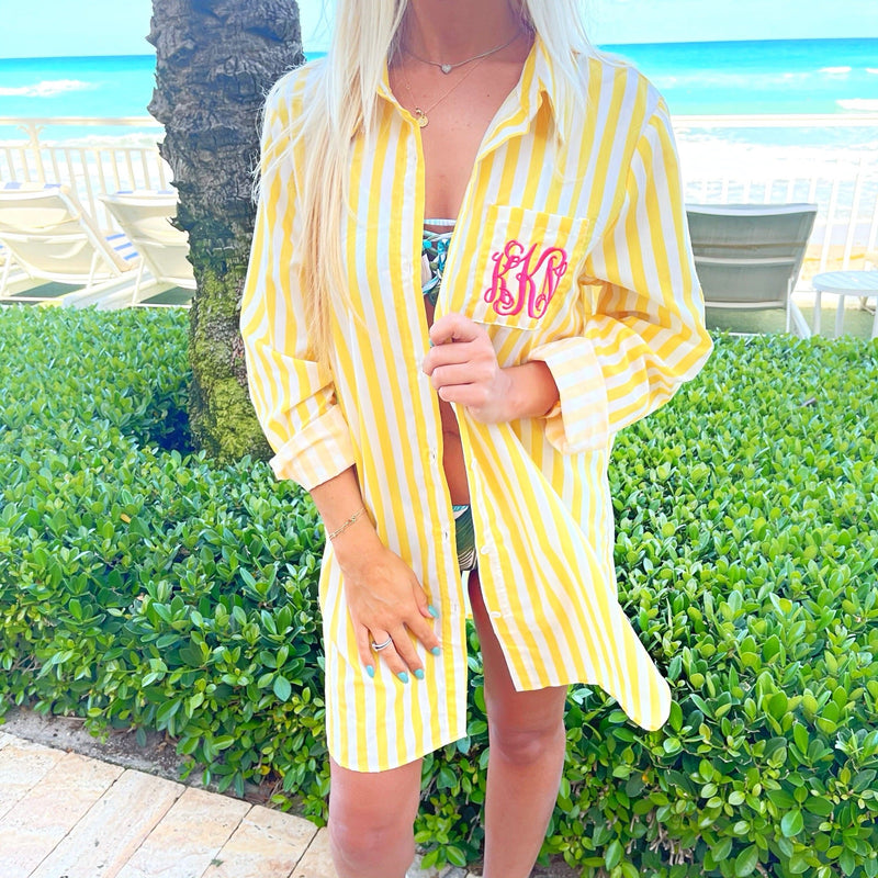 Monogram Yellow & White Striped Cover-Up