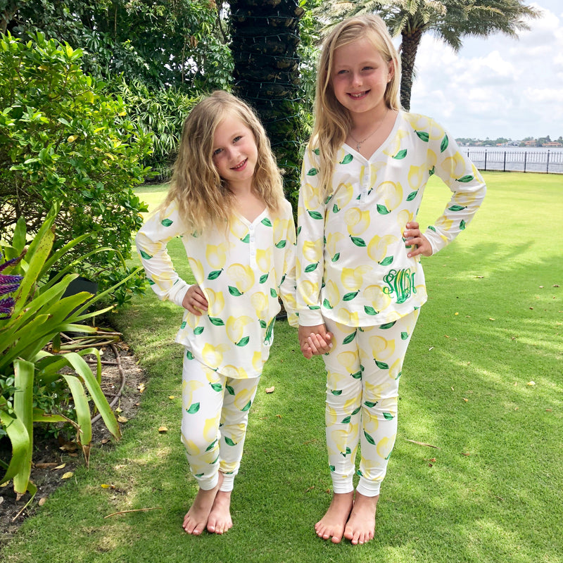Monogram Girls Lemon Pajama Set