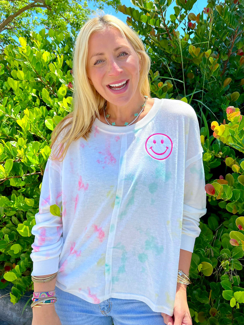 Smiley face discount tie dye sweatshirt