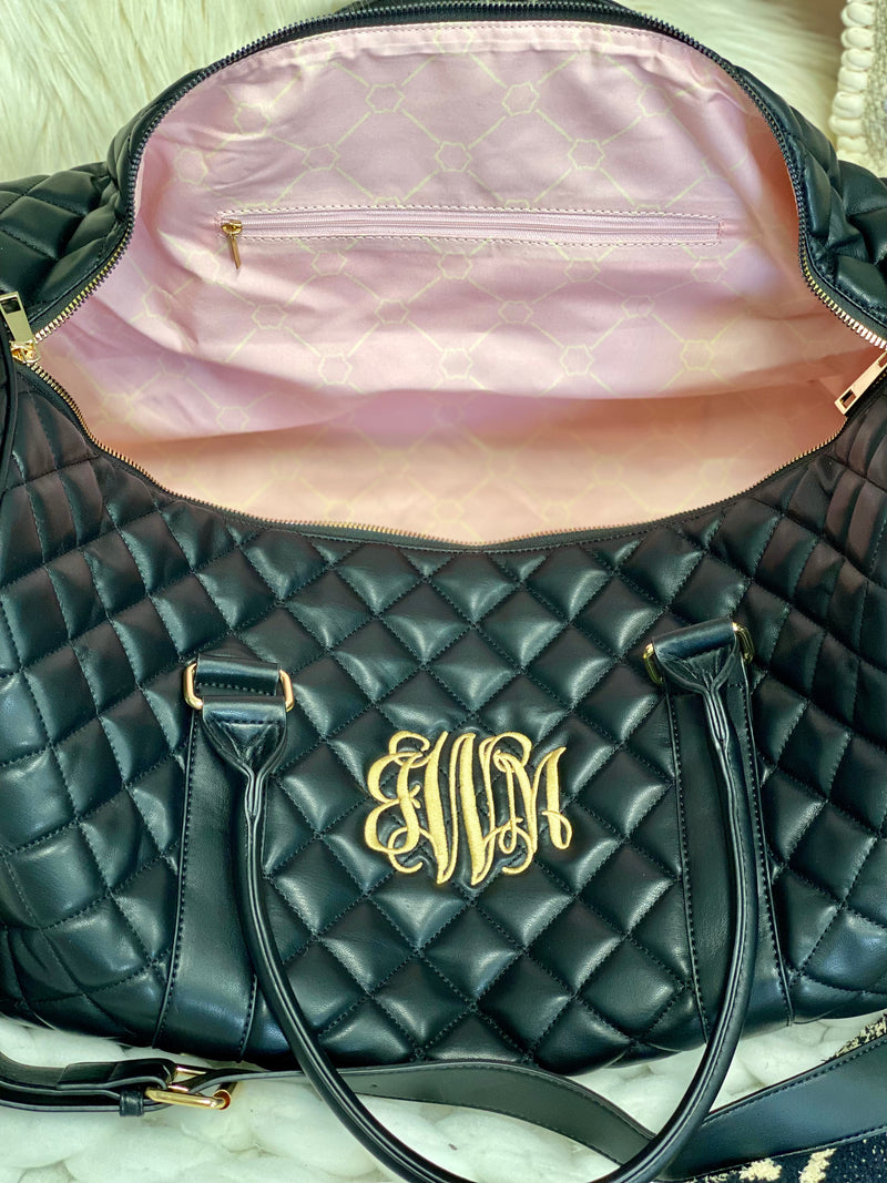 Black quilted duffle bag sale