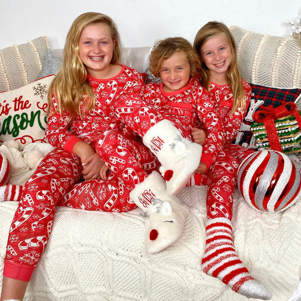 I Love Jewelry Monogram Kids & Baby Christmas Striped Pajama Set