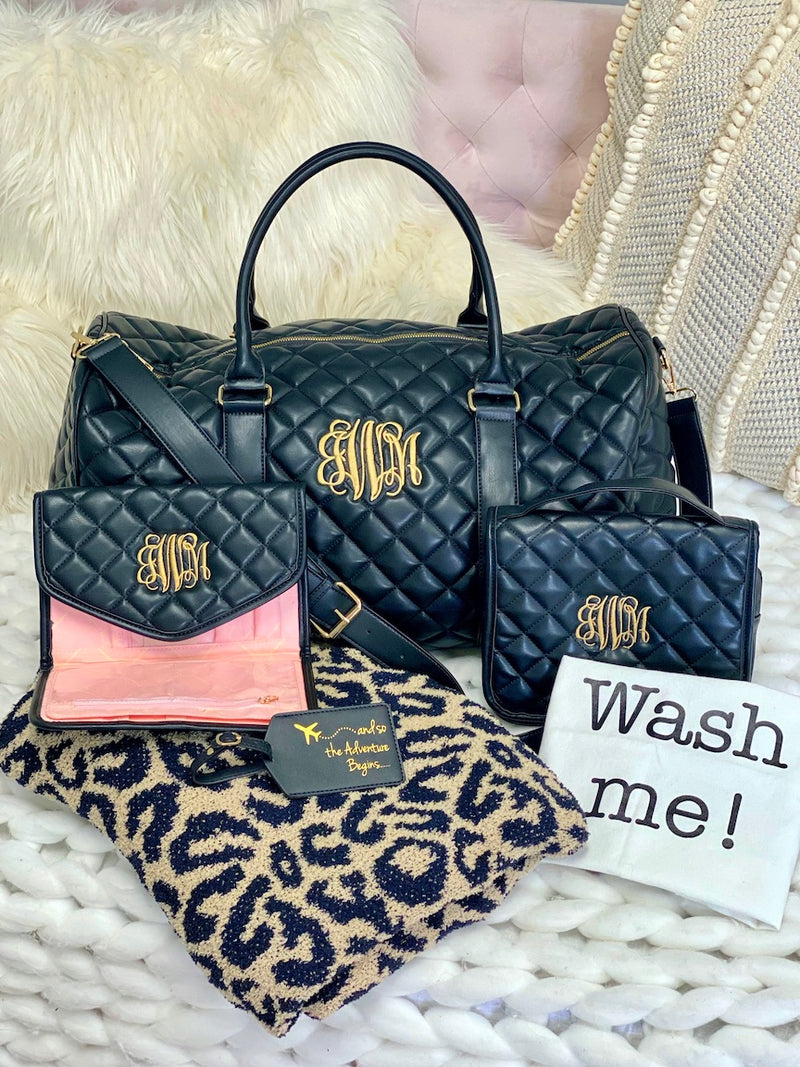 Monogram Luxe Black Quilted Duffle Bag
