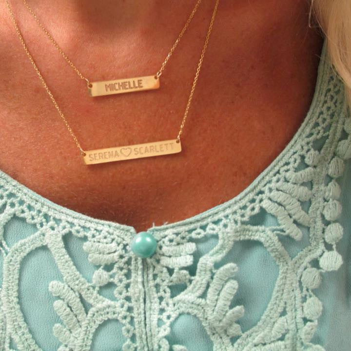 Personalized Vertical 3d Bar Necklace in 14Kt Gold | Las Villas Jewelry