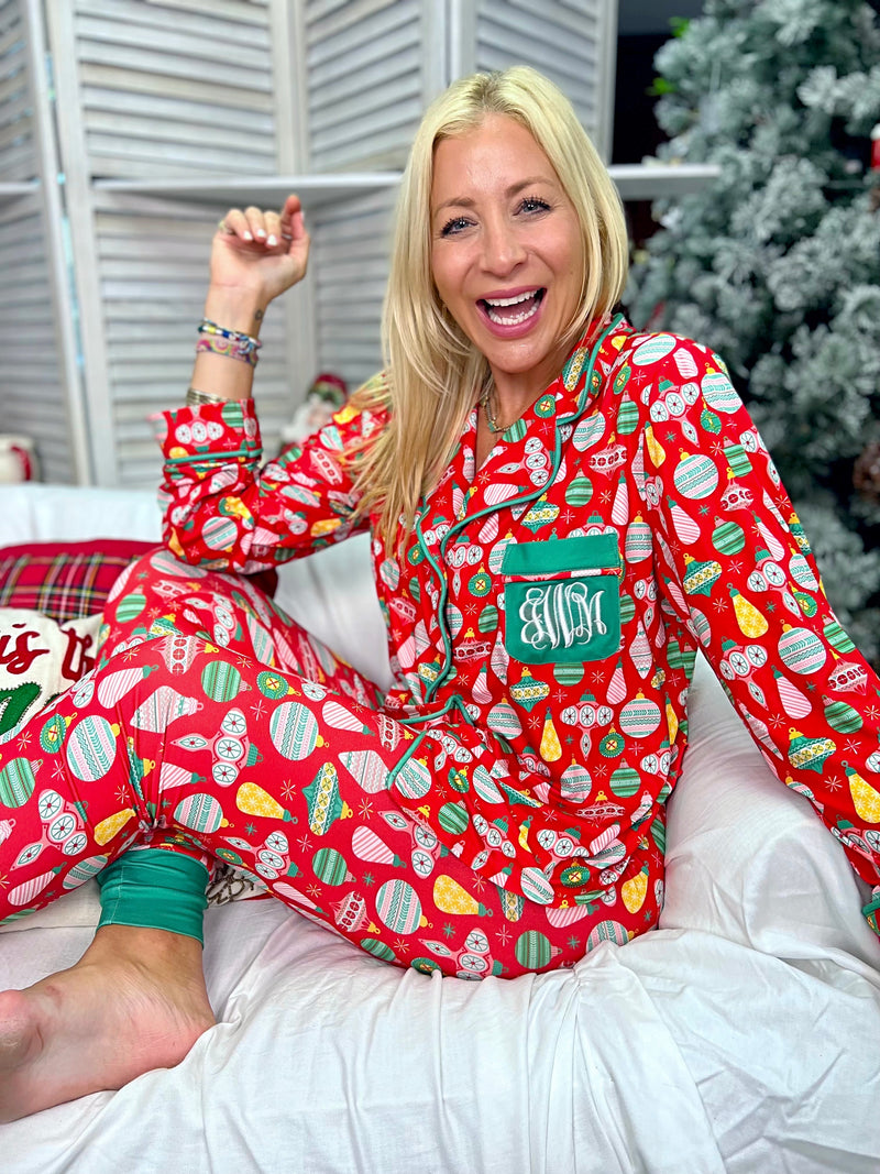 Monogram Holiday Ornament Pajama Set